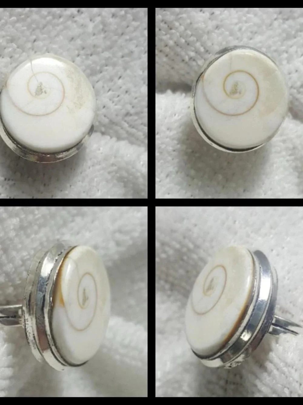 925 Silver White Shell Spiral Accent Ring